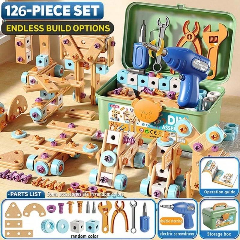126-Piece Creative Wooden Construction & Tool Set Early Education Pretend Play Toy