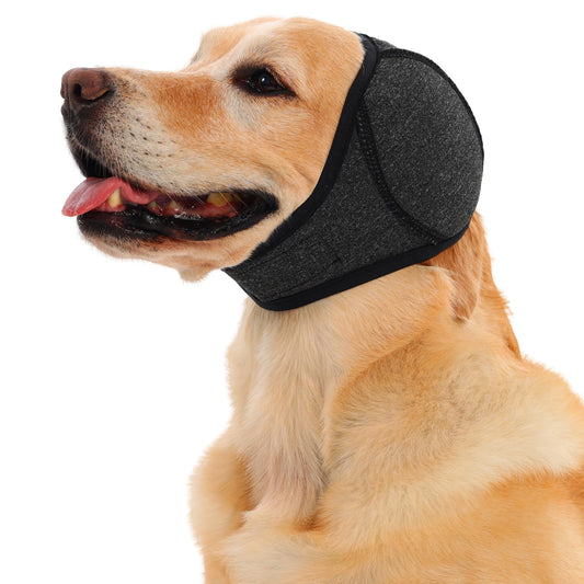 Dog calming head wrap with quiet ear covers for anxiety