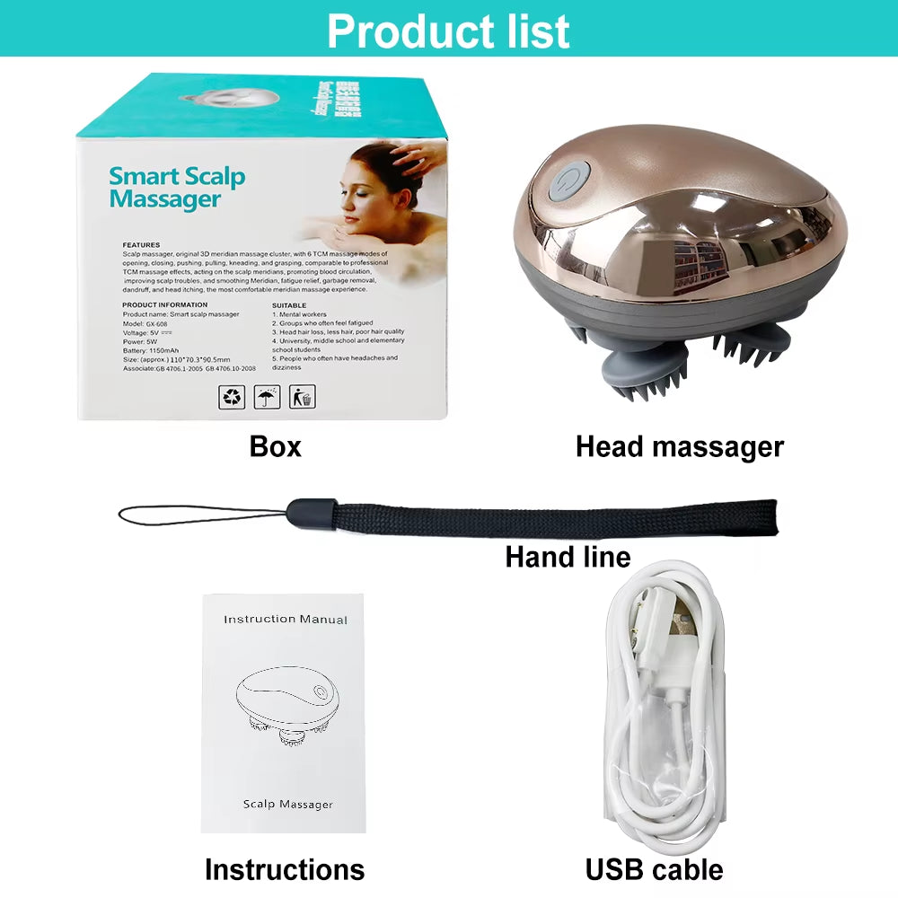 Electric Scalp Vibration Kneading Head Massager Device Muscles Massage Stimulate Blood Circulation and Banish Weariness Relax