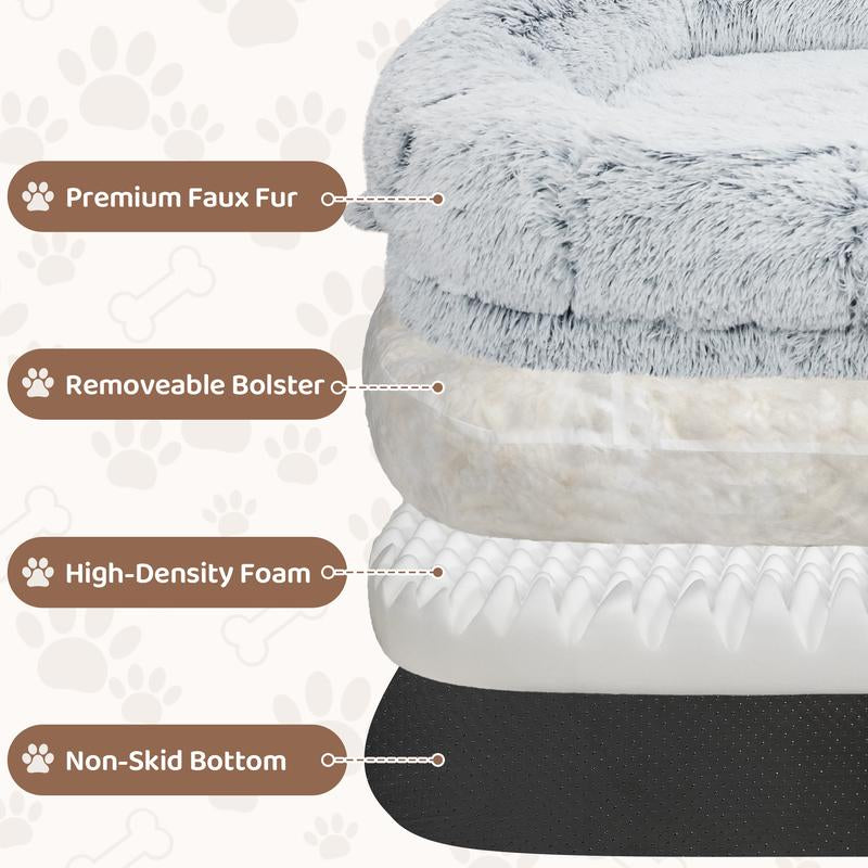 Human Dog Bed for Adults Extra Large 46"X10"X76" Orthopedic Bed W Removable Cover Comfy Relaxing Nap Bed , Black, Grey, Light Grey , Puppy Waterproof Faux Fur Sturdy Bolst