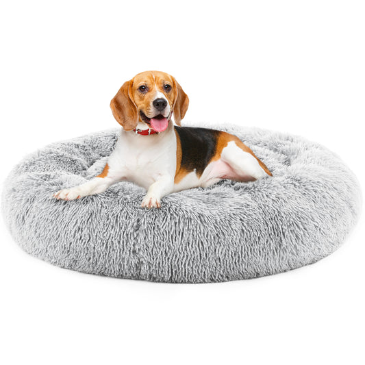 Round fluffy faux fur calming donut cat bed
