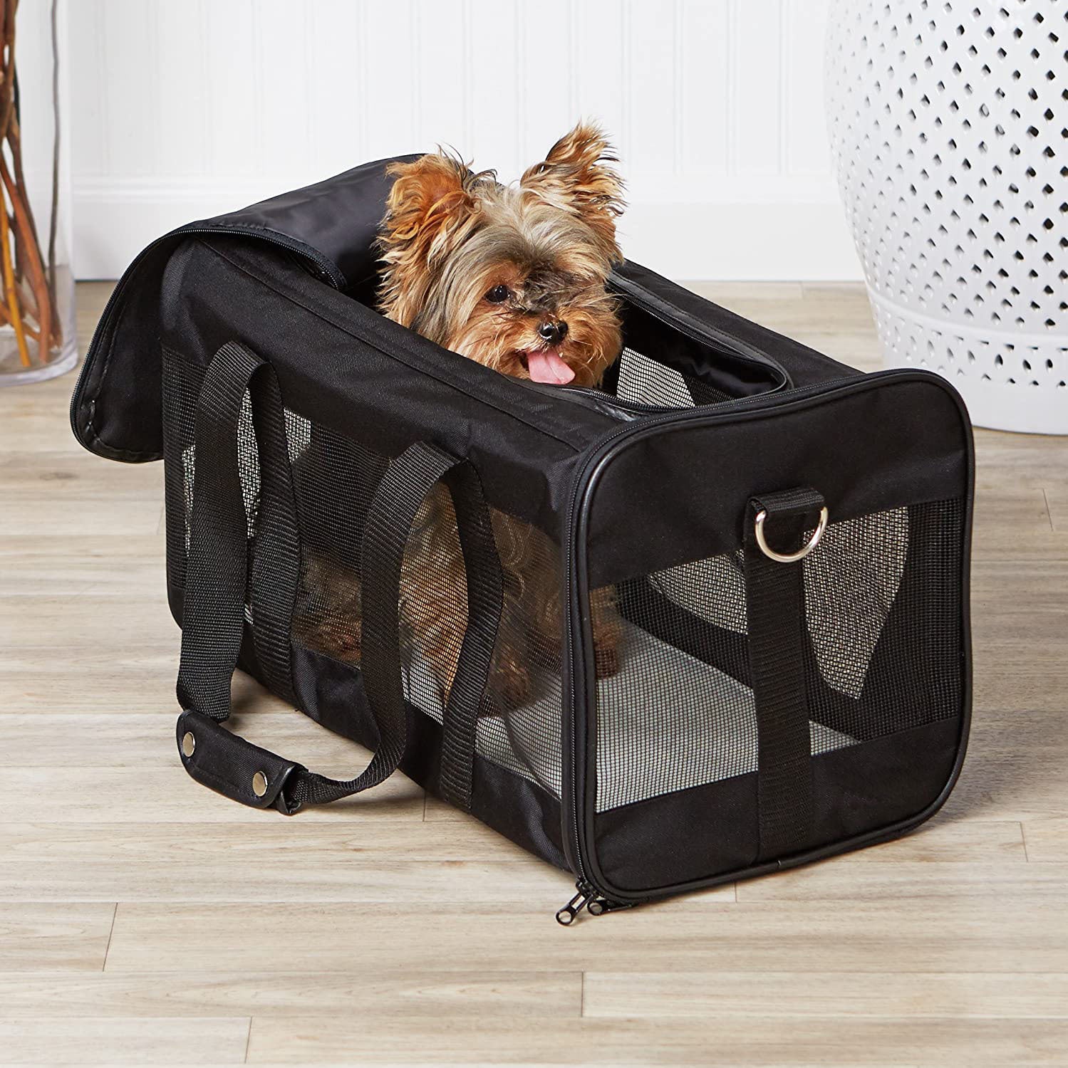 Foldable pet carrier crossbody travel tote for small pets