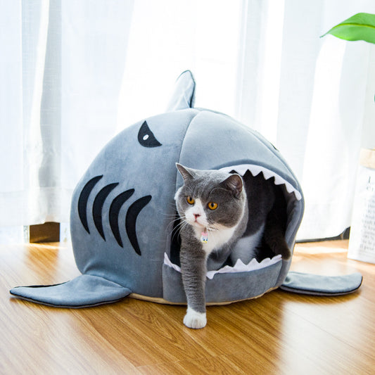 Cozy shark cave bed for cats and small dogs