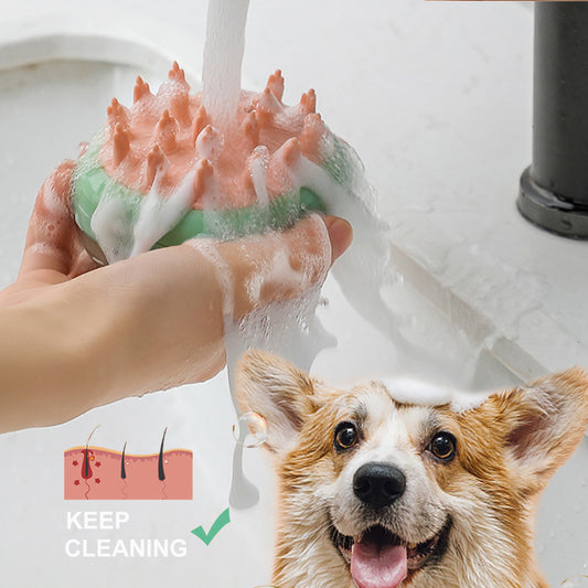 2-in-1 silicone pet bath and massage brush with shampoo dispenser