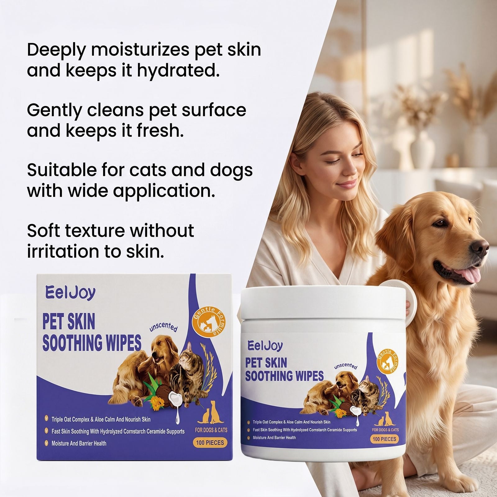 Pet skin soothing wipes for dogs and cats