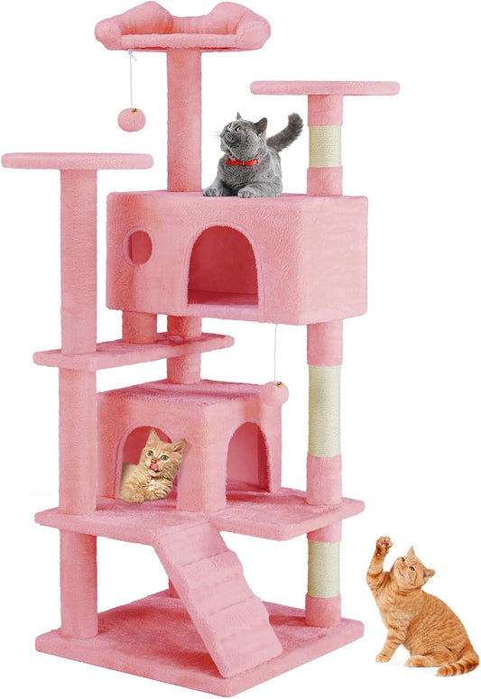 54-inch multi-level cat tree tower with sisal posts and ladder