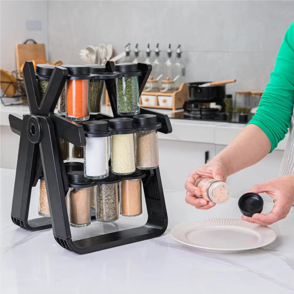 Household Rotating Storage Rack Rotating Glass Spice Rack Set Kitchen Storage Rack Spice Storage Rack Seasoning Storage Rack