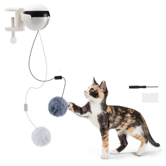 Automatic motion cat teaser with hanging ball and feather