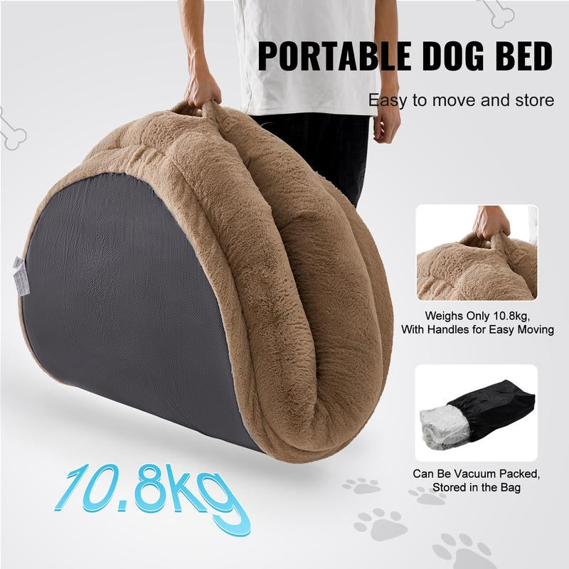 VEVOR Human Dog Bed, , 72" X48"X10" Human Dog Bed for Adult, Human Size Dog Bed with Washable Faux Rabbit Fur Cover, Egg Orthopedic Foam, Storage Pocket, Large Dog Bean Bed, Brown