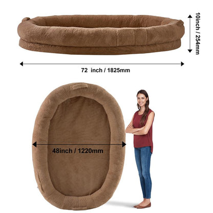 VEVOR Human Dog Bed, , 72" X48"X10" Human Dog Bed for Adult, Human Size Dog Bed with Washable Faux Rabbit Fur Cover, Egg Orthopedic Foam, Storage Pocket, Large Dog Bean Bed, Brown