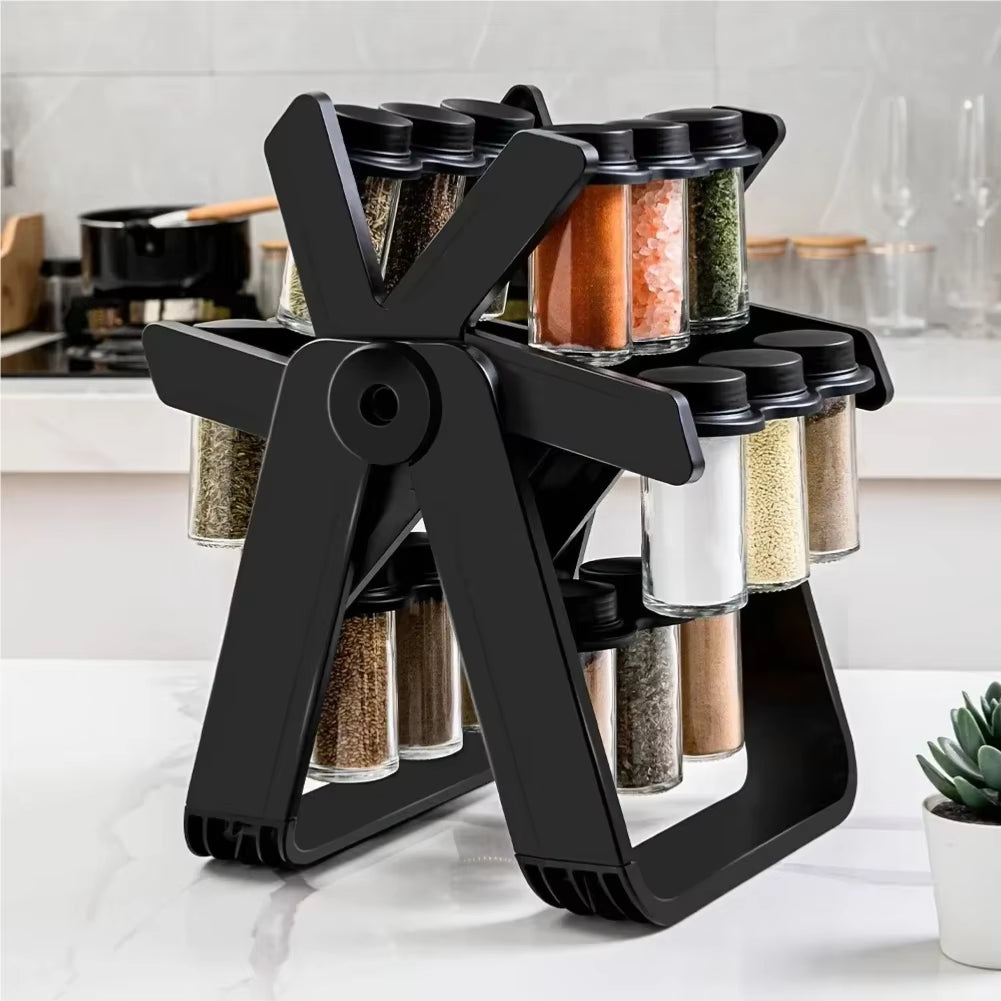 Household Rotating Storage Rack Rotating Glass Spice Rack Set Kitchen Storage Rack Spice Storage Rack Seasoning Storage Rack