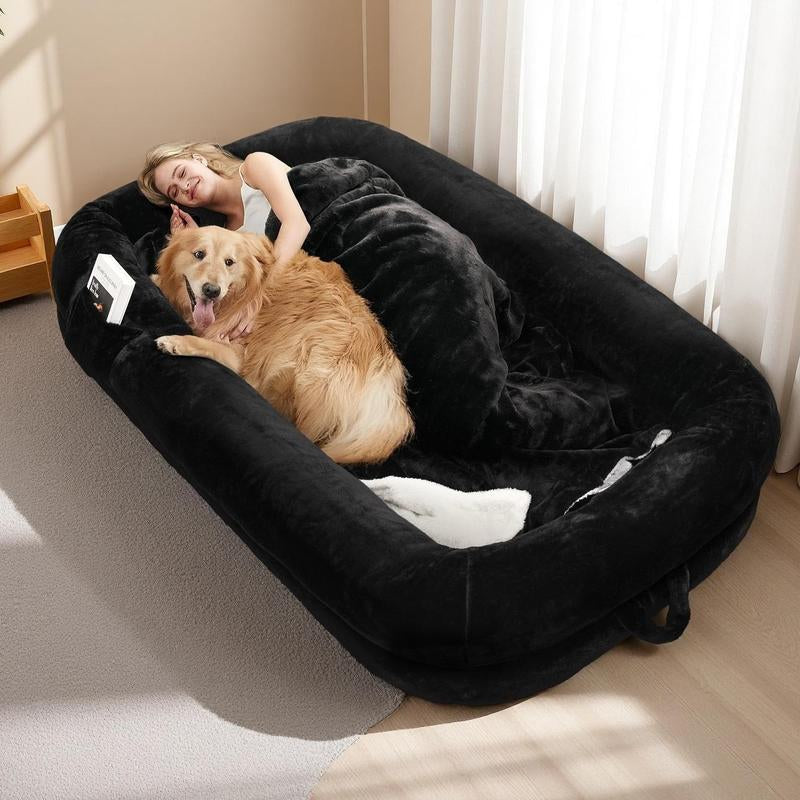 Human Dog Bed for Adults Extra Large 46"X10"X76" Orthopedic Bed W Removable Cover Comfy Relaxing Nap Bed , Black, Grey, Light Grey , Puppy Waterproof Faux Fur Sturdy Bolst