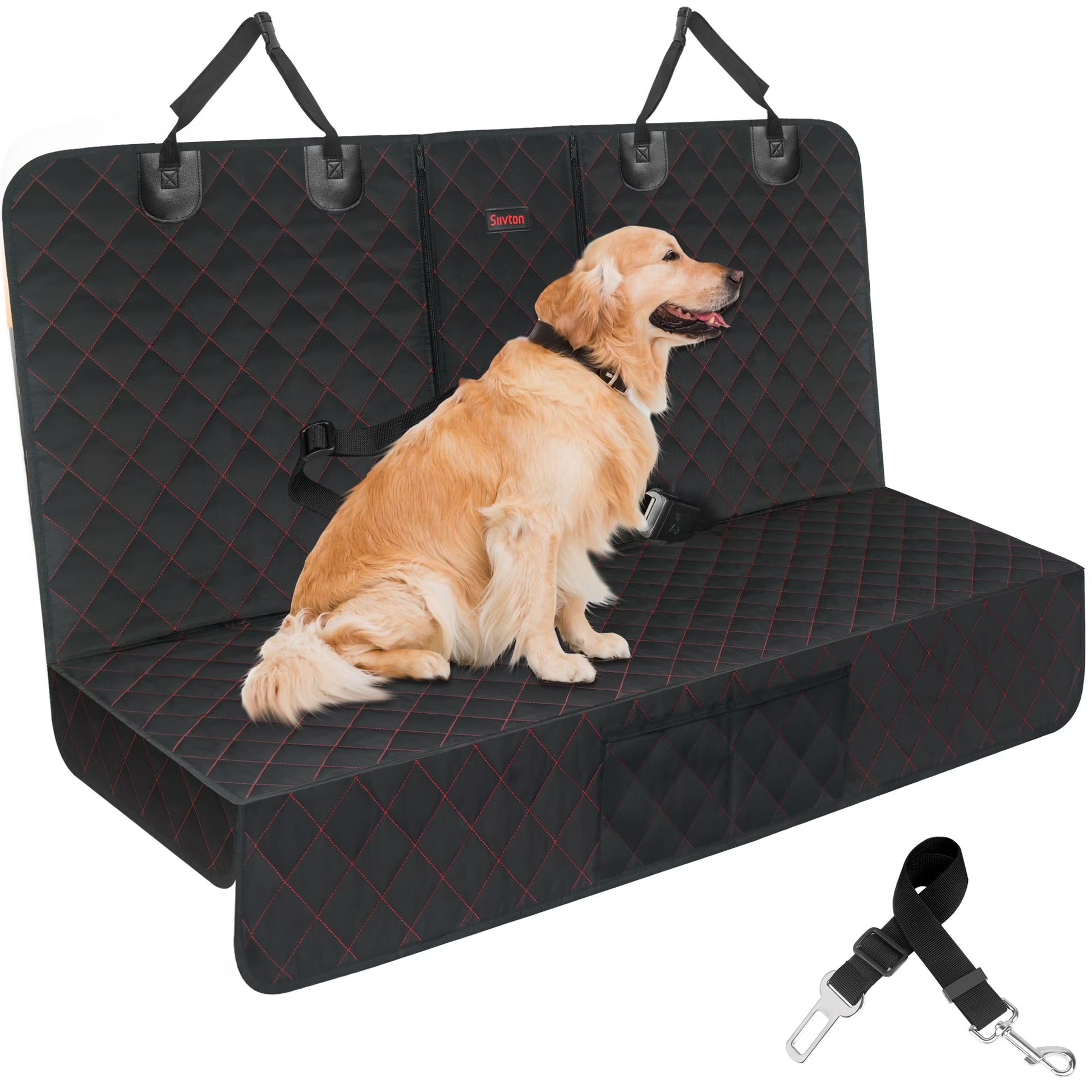 Dog Car Seat Covers for Back Seat Waterproof Bench Seat Cover Protector Nonslip Durable Soft Pet Back Seat Covers for Car, Truck, & SUV (Black)