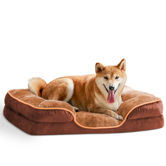 Memory foam pet bed with washable cover and non-slip waterproof base