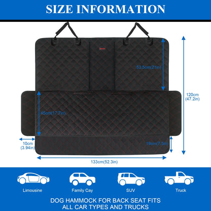 Dog Car Seat Covers for Back Seat Waterproof Bench Seat Cover Protector Nonslip Durable Soft Pet Back Seat Covers for Car, Truck, & SUV (Black)