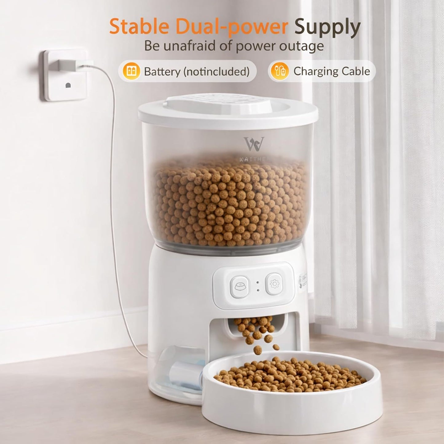 Automatic feeder for cats and small dogs in white