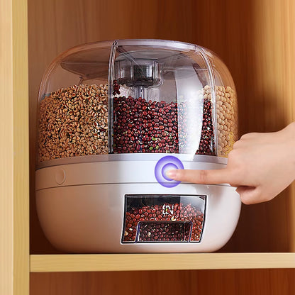 360° Rotating 6-Grid Food Dispenser - Airtight Kitchen Storage Container for Grains, Cereal & Dry Goods