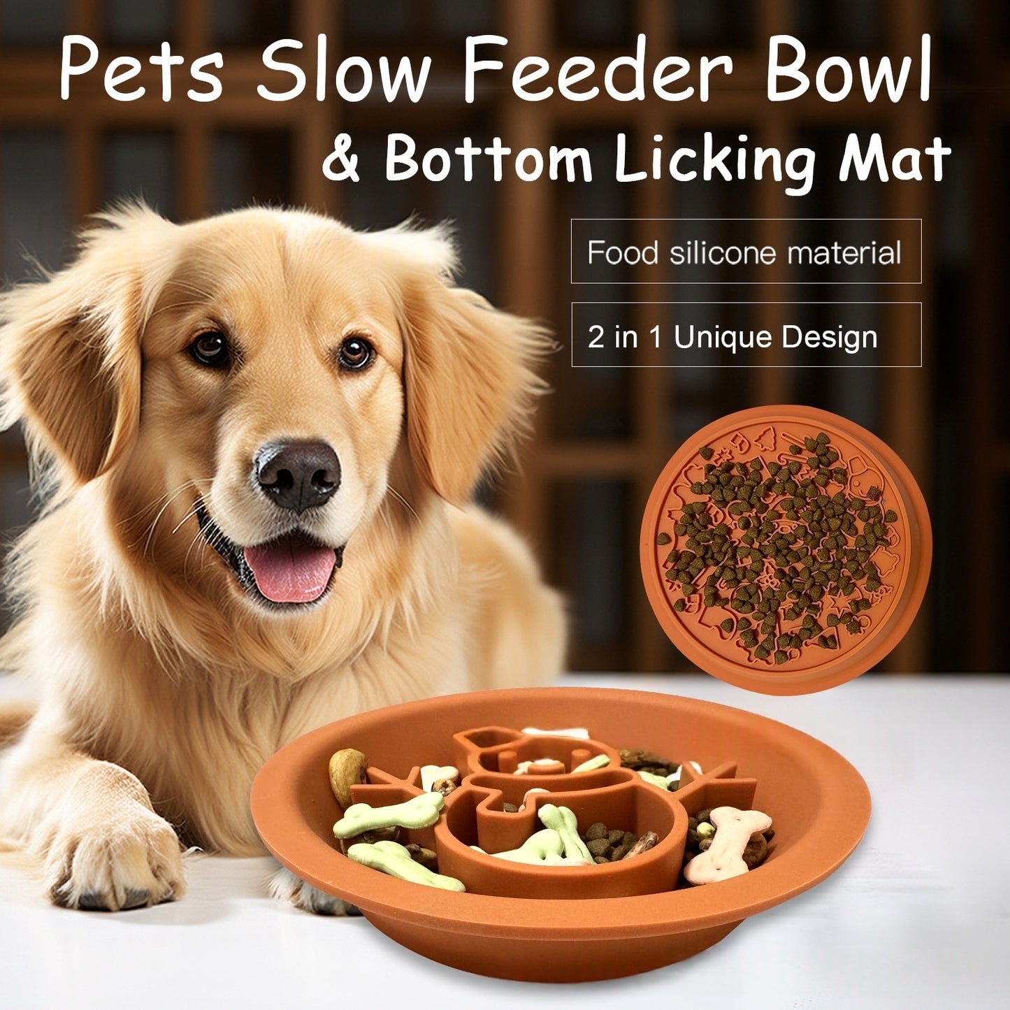 Silicone slow-feeding bowl for cats and dogs