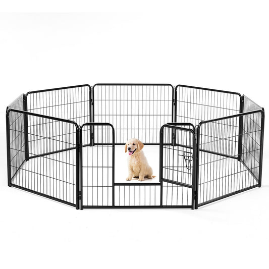 Metal dog playpen with walk-in door for indoor and outdoor use