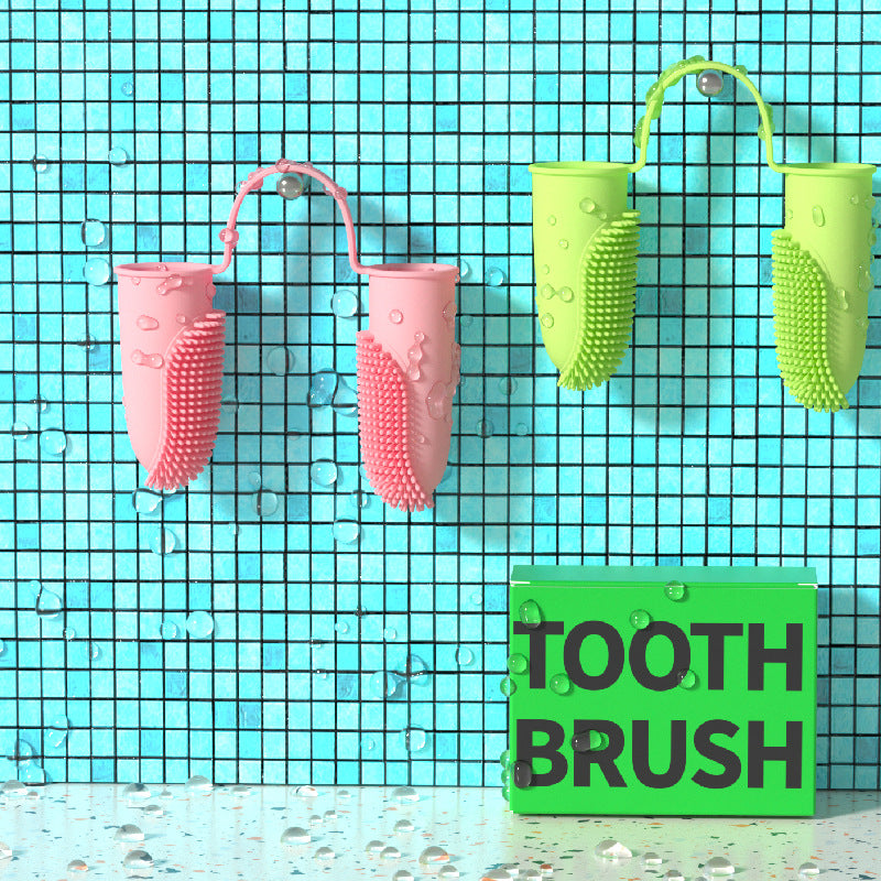 Dual-finger pet toothbrush silicone bristles