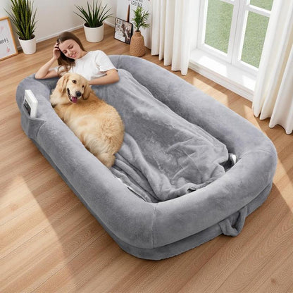 Human Dog Bed for Adults Extra Large 46"X10"X76" Orthopedic Bed W Removable Cover Comfy Relaxing Nap Bed , Black, Grey, Light Grey , Puppy Waterproof Faux Fur Sturdy Bolst