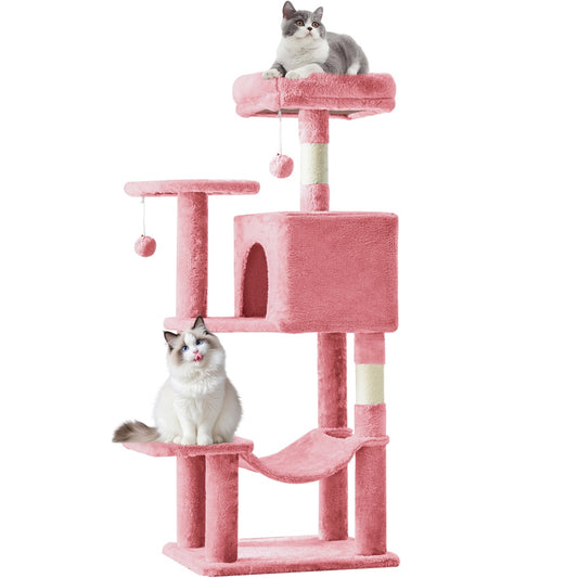 44-inch multi-cat tree tower with sisal posts and hammock