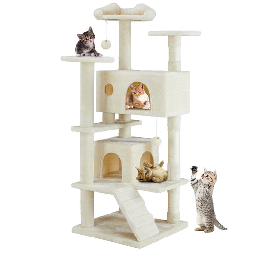 Multi-functional cat tree house and climbing tower with condos