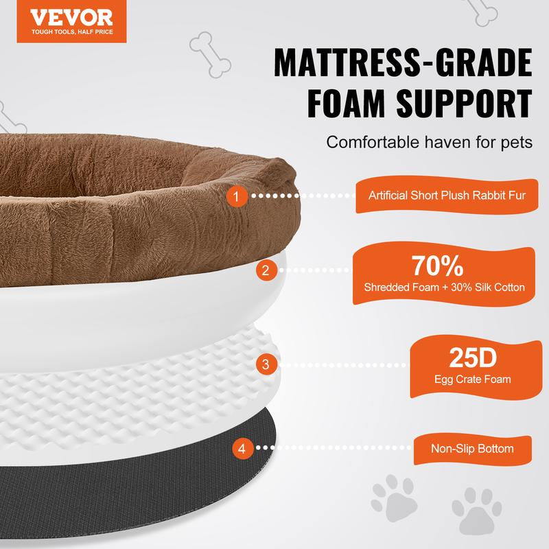 VEVOR Human Dog Bed, , 72" X48"X10" Human Dog Bed for Adult, Human Size Dog Bed with Washable Faux Rabbit Fur Cover, Egg Orthopedic Foam, Storage Pocket, Large Dog Bean Bed, Brown