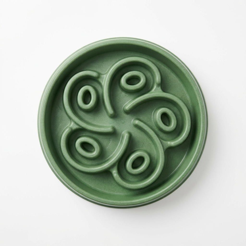 Green slow feeder dog bowl with maze pattern