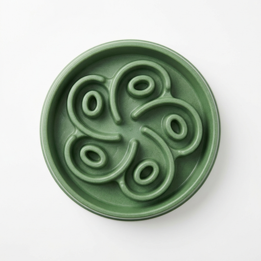 Green slow feeder dog bowl with maze pattern